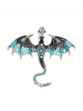 Dragon Brooch Pin Enamel Magical Rhinestones Large Flying Trendy Stylish Wyvern